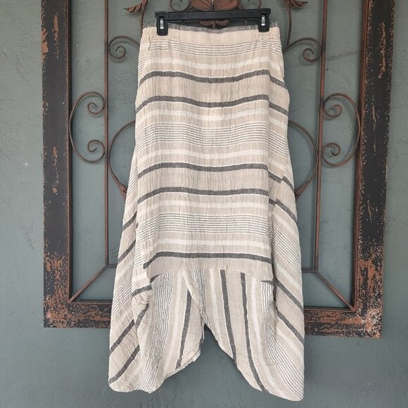 Luukaa Dresses & Skirts - Luukaa Grace Tan, Grey and White Midi Linen Skirt Sz 10